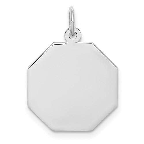 SS Rh-plt Engraveable Octagon Polished Front/Satin Back Disc Charm