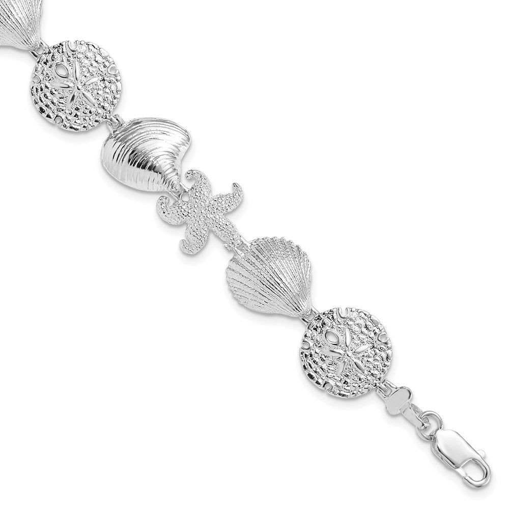 De-Ani Sterling Silver Rhodium-Plated Polished Turtle / Shell / Starfish / Clam Bracelet 7.25 inches