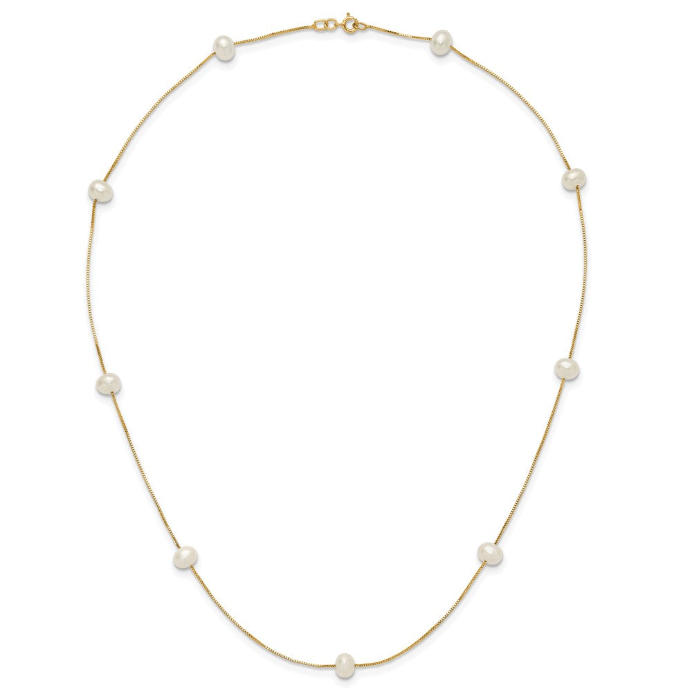 10k 5-6mm White Round Freshwater Cultured Pearl 9-Station 18 inch Necklace