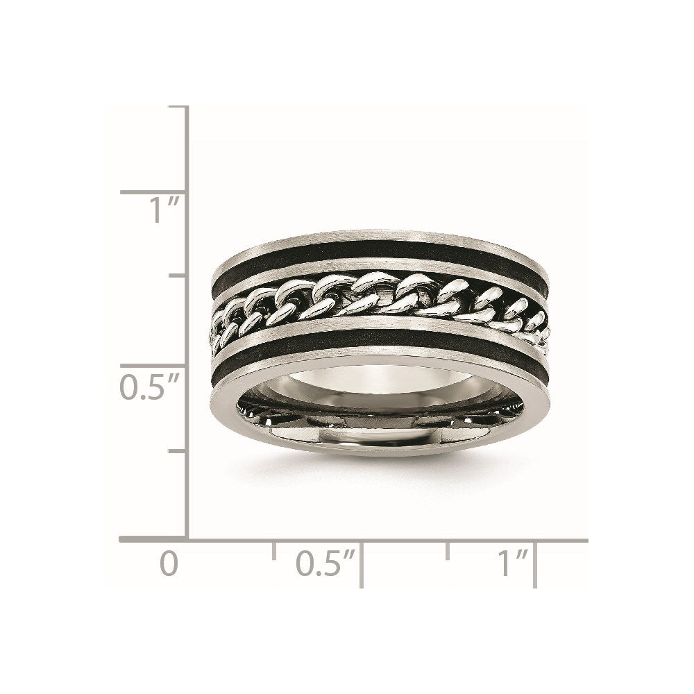 Stainless Steel Brushed & Polished Black IP-plated Chain Inlay 10mm Band Size - 14