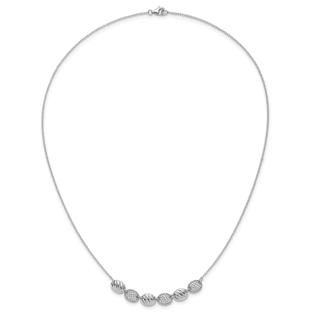 Cheryl M Sterling Silver Rhodium-plated Polished and Grooved CZ Ovals Necklace 18 Inches