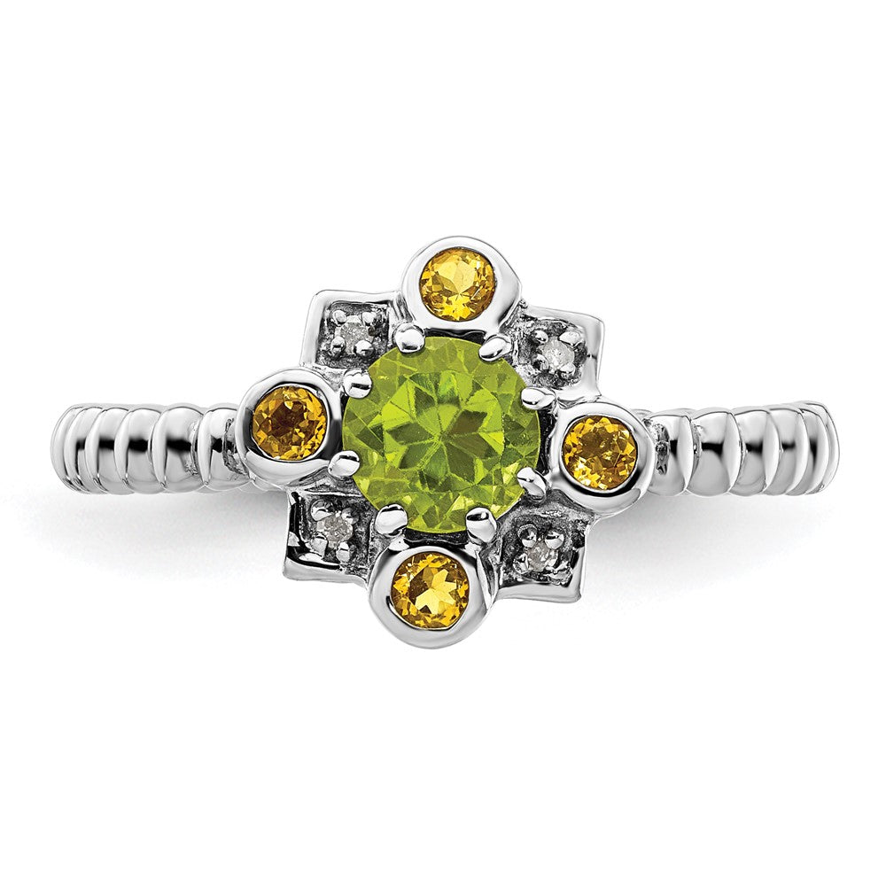 Sterling Silver Stackable Expressions Peridot, Citrine & Diamond Ring Size -5
