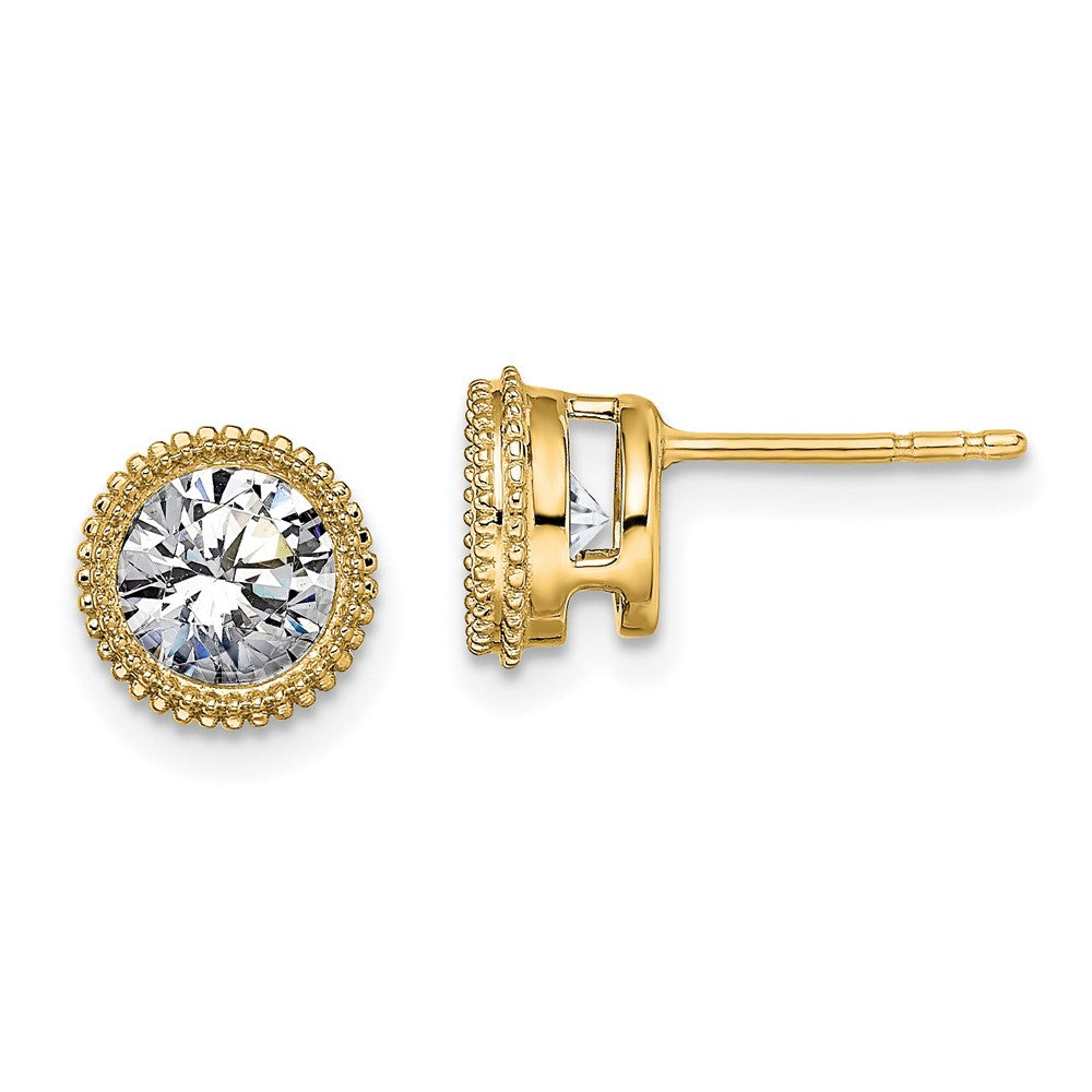 14k Round Beaded Bezel G H I True Light Moissanite Earrings