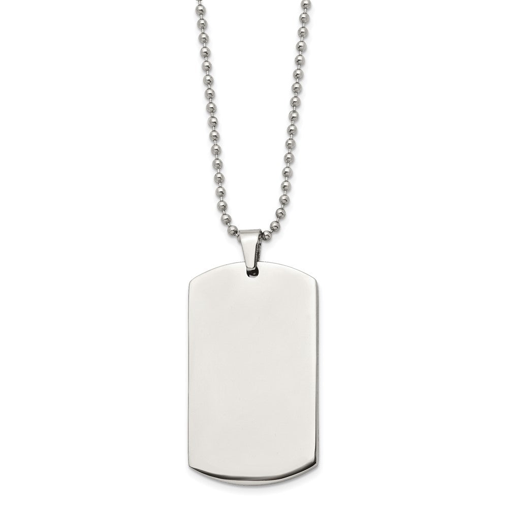 Stainless Steel Brushed & Polished Round Edge 4mm Dog Tag 24in Necklace