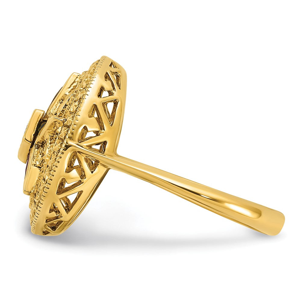 IBGoodman 14k Women's Polished and Textured with Multi-color CZ and Diamond Eastern Star Masonic Ring Size 7