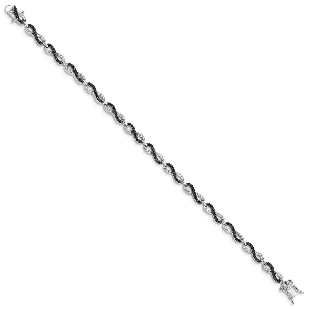 Sterling Silver Rhod-plated 7.5in Black/White CZ Infinity Bracelet 7.5 inches
