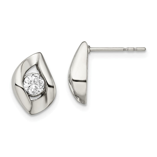 Stainless Steel Polished w/CZ Post Earrings