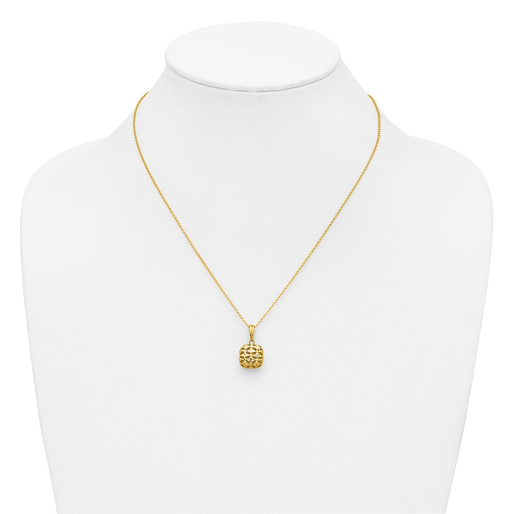 14K Polished Puffed Square Pendant Necklace