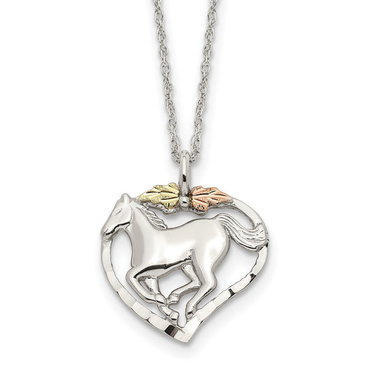 Landstrom's Mt. Rushmore Black Hills Sterling Silver 12K Gold Accents Horse Within Heart 18 inch Spring Ring Clasp Necklace 18 Inches