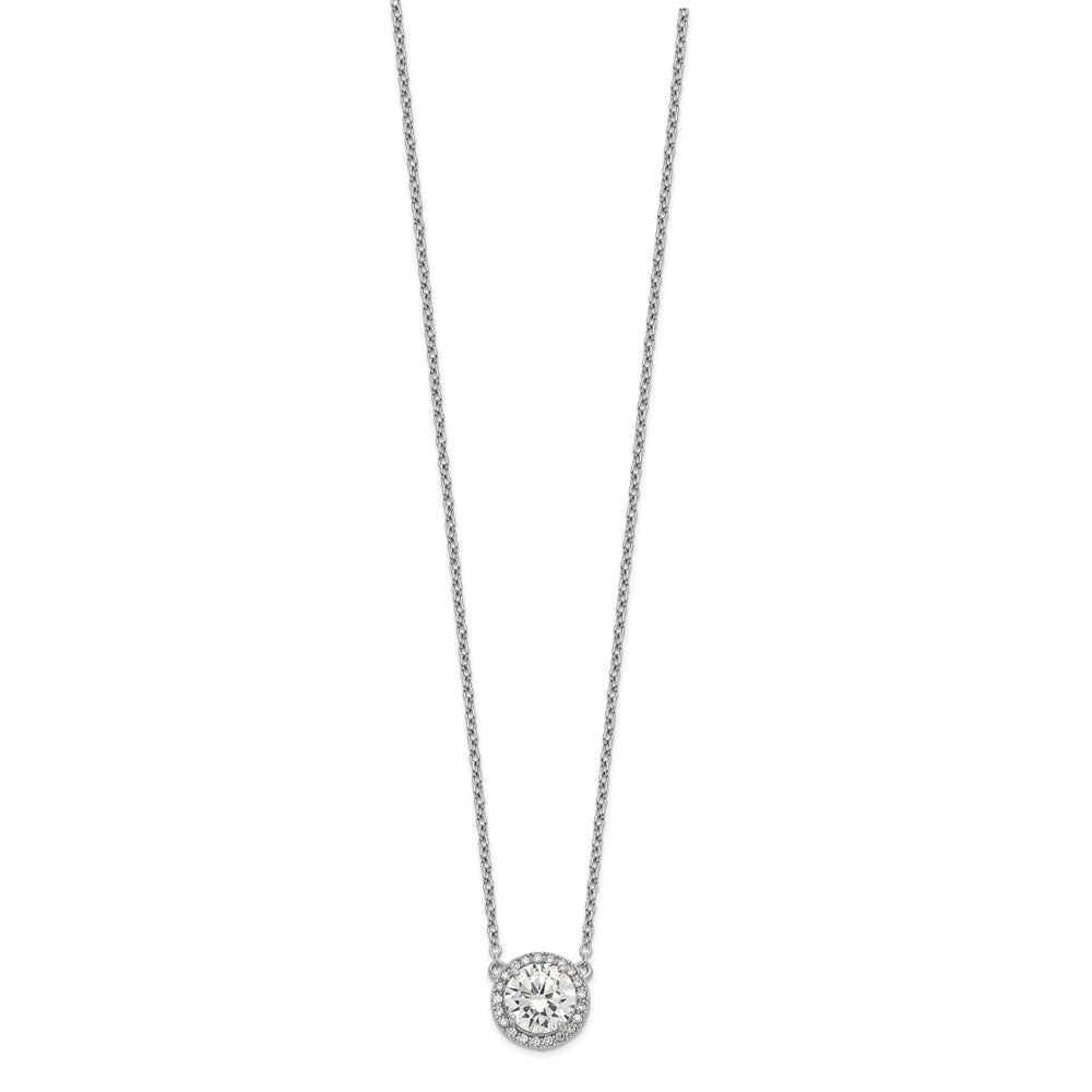 Sterling Silver Rhodium-plated Round CZ Halo w/1in ext Necklace 16 Inches