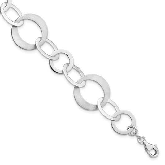 Sterling Silver Rhodium-plated Polished and Brushed Link Bracelet 8  inches