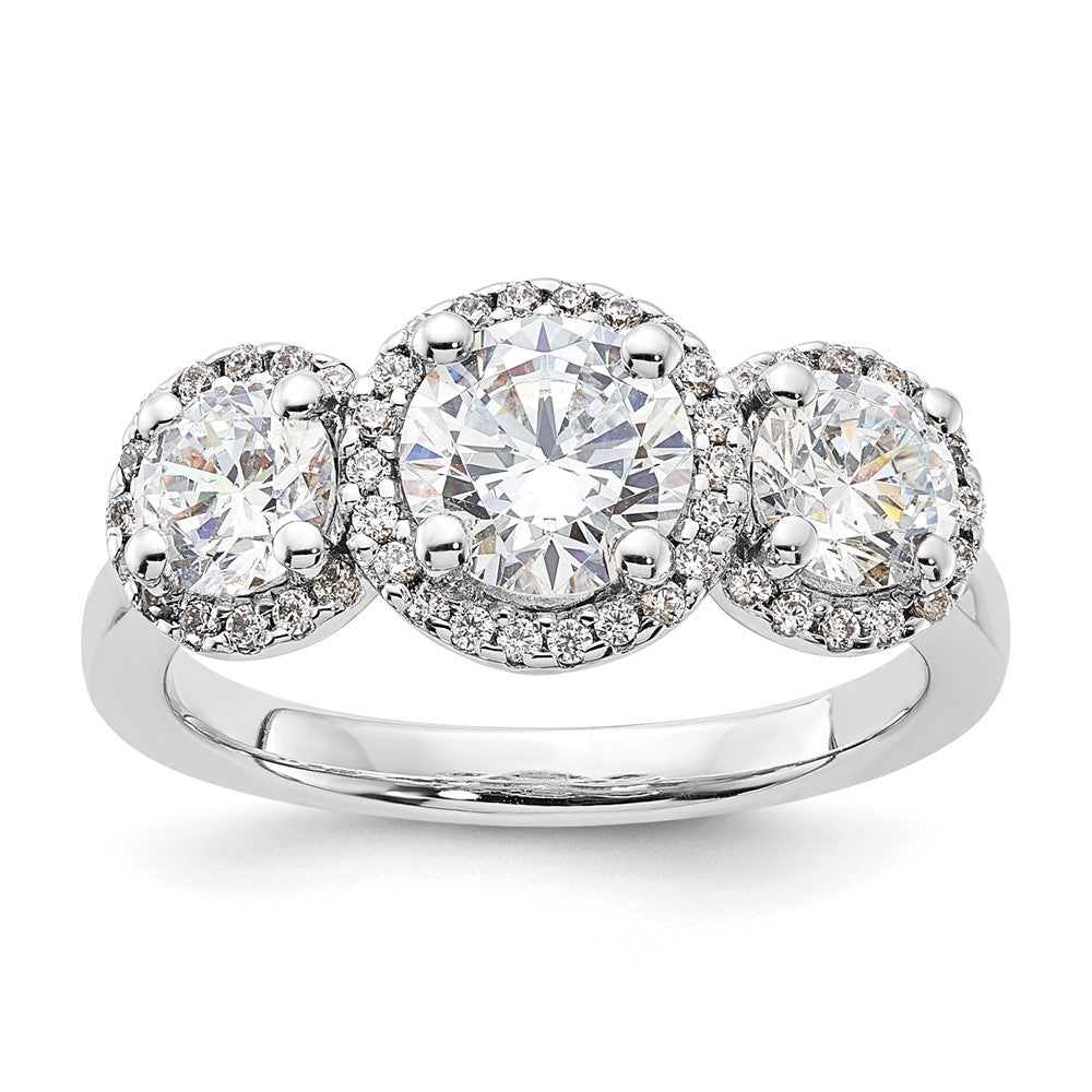 Sterling Silver Rhodium-plated Diamonore 3 Stone Halo Ring