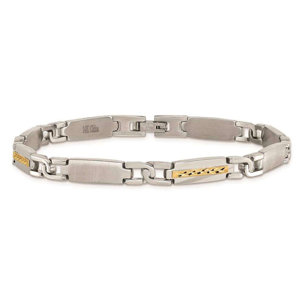 Stainless Steel with 14k Accent 8.75in Brushed & Polished Link Bracelet 8.75 inches