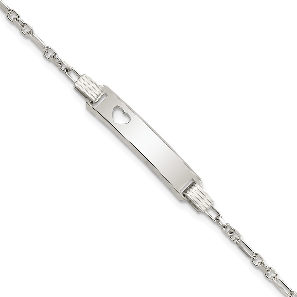 Sterling Silver Polished Childrens ID with Heart Bracelet 5.5 inches