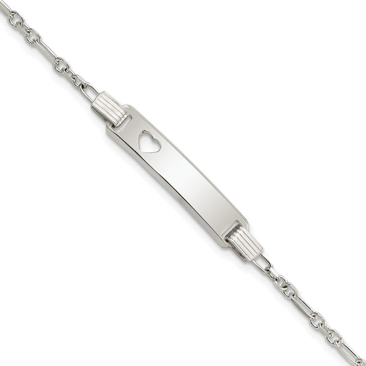 Sterling Silver Polished Childrens ID with Heart Bracelet 5.5 inches