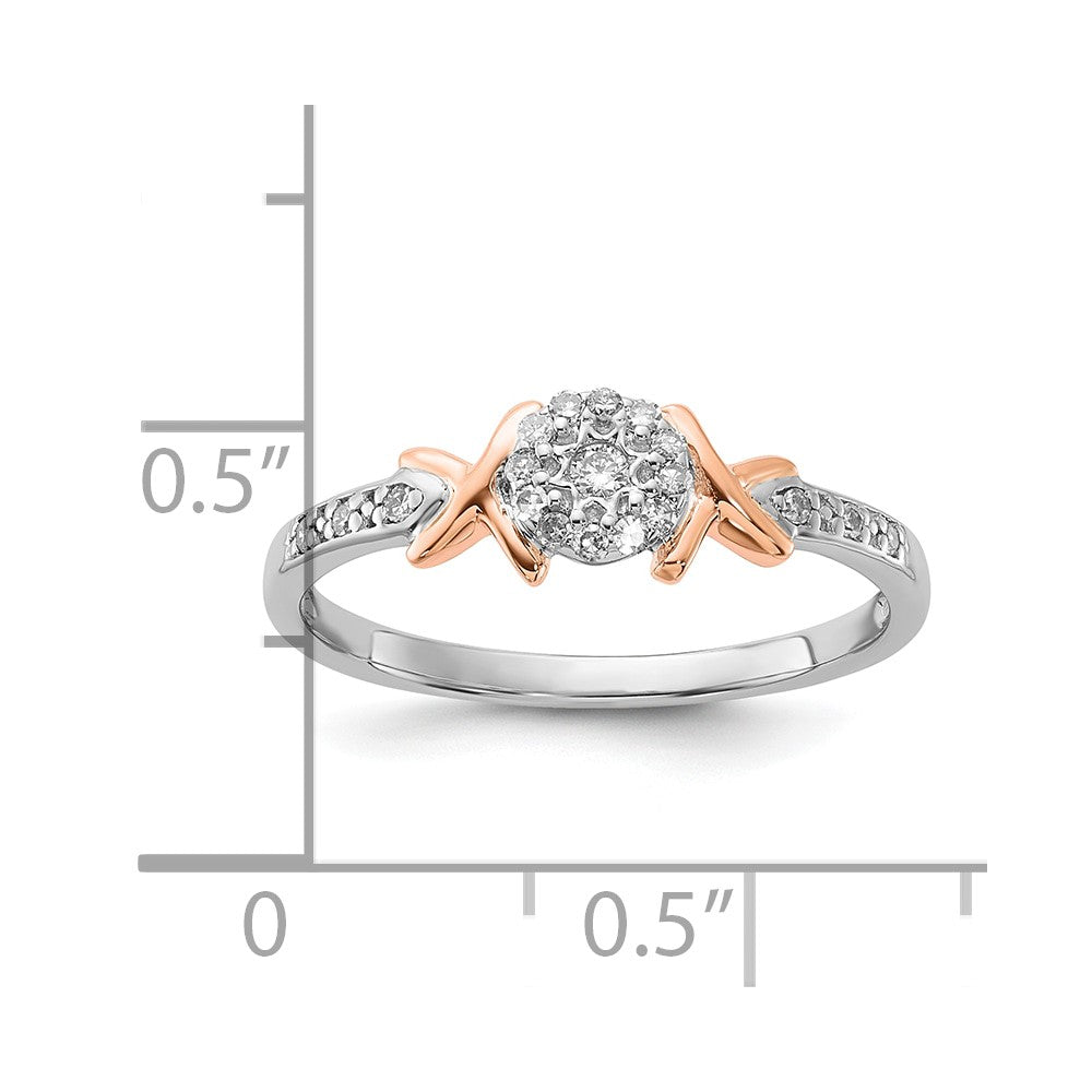 Sterling Silver w/ 10k Rose Accent Polished X Diamond Cluster Ring
