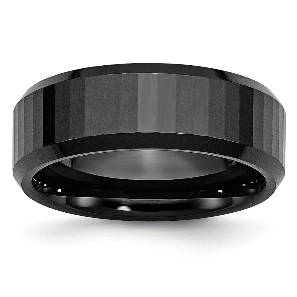 Ceramic Black Faceted Beveled Edge 8mm Polished Band Size - 13