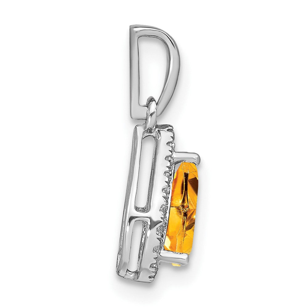 14k White Gold Pear Citrine and Diamond Halo Pendant