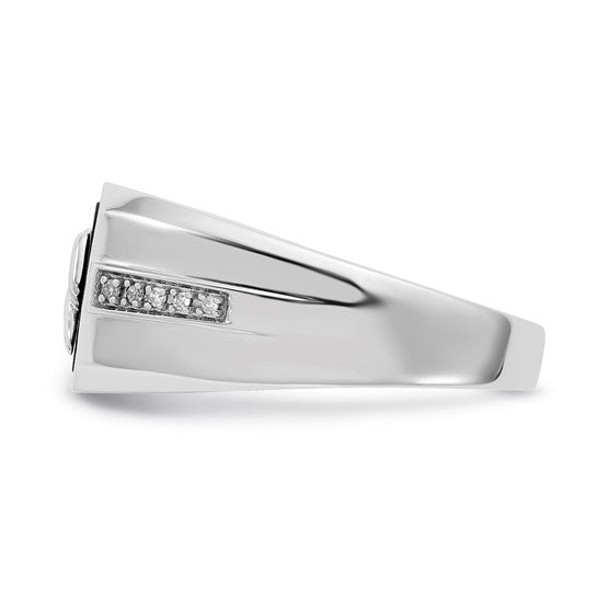 10K White Gold Polished Onyx & Diamond Eagle Mens' Ring