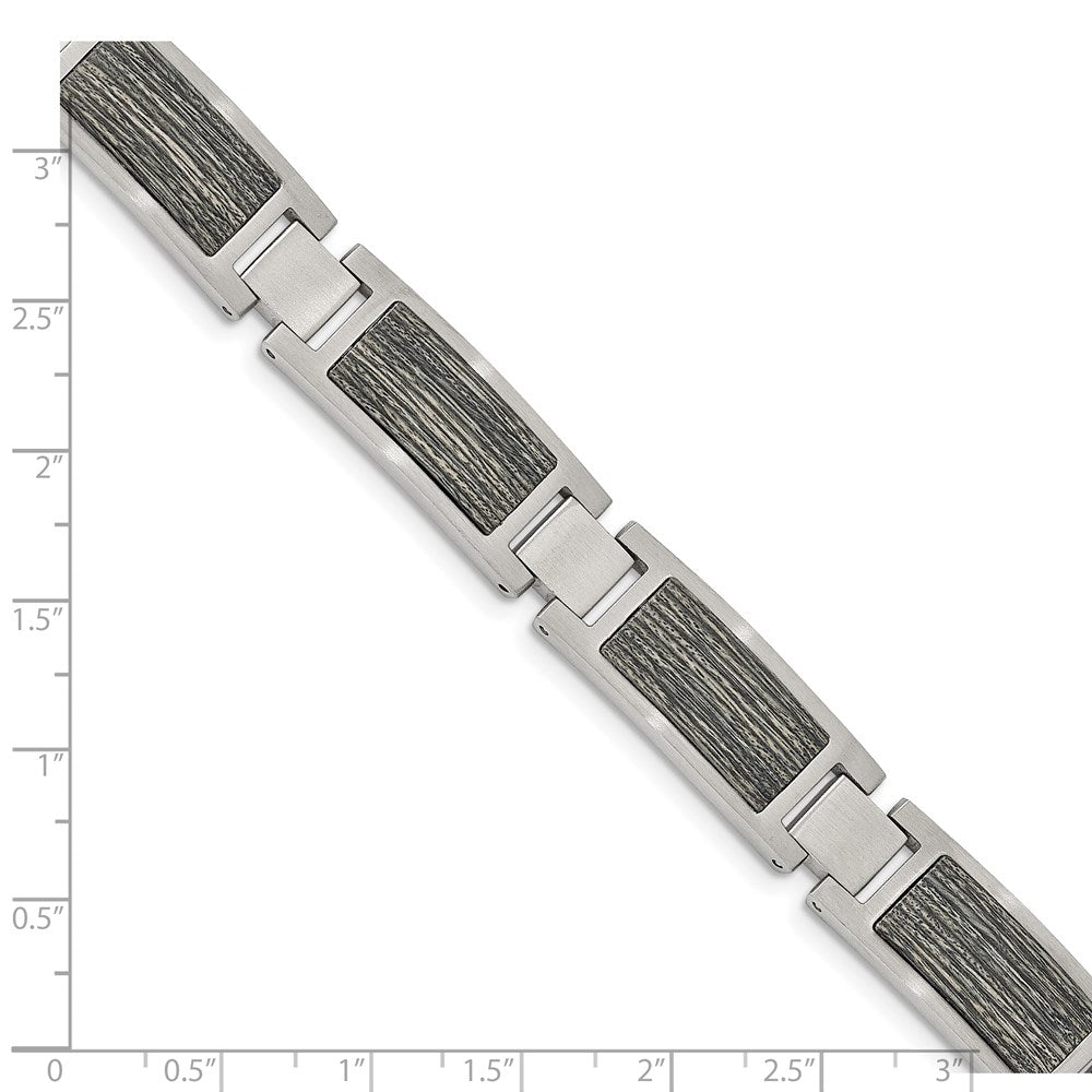 Stainless Steel Brushed with Grey Wood Inlay 8.75in Bracelet 8.75 inches