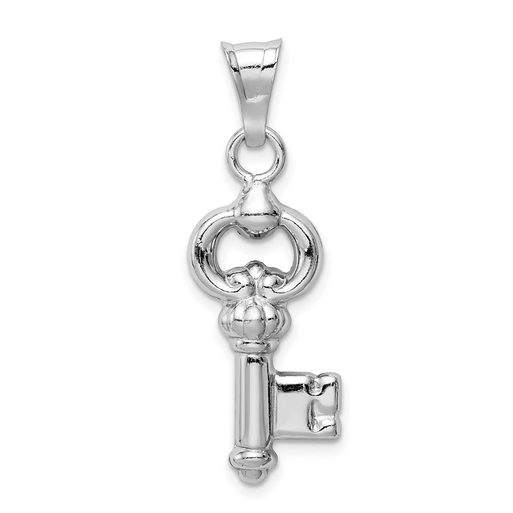 Sterling Silver Rhodium-plated Polished Key Pendant