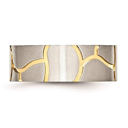 Stainless Steel Satin and Grooved Gold Plated Brushed Mens 8mm Band Ring Size 10.5 -  for Men