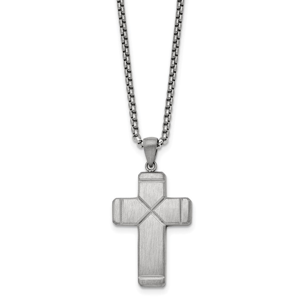 Stainless Steel Brushed and Polished Cross 19.5in Necklace