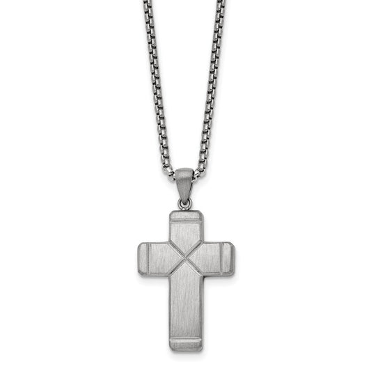 Stainless Steel Brushed and Polished Cross 19.5in Necklace