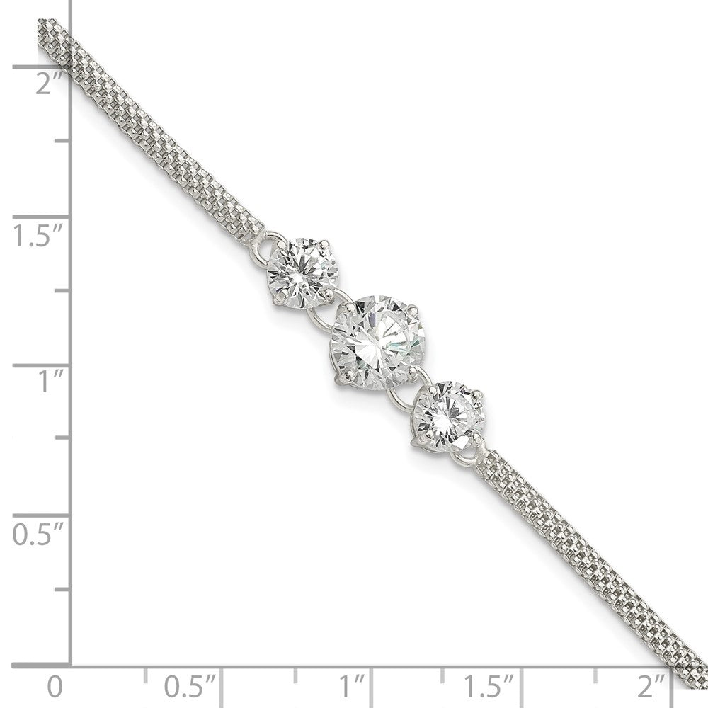 Sterling Silver CZ 7.5in 3-stone Bracelet 7.5 inches