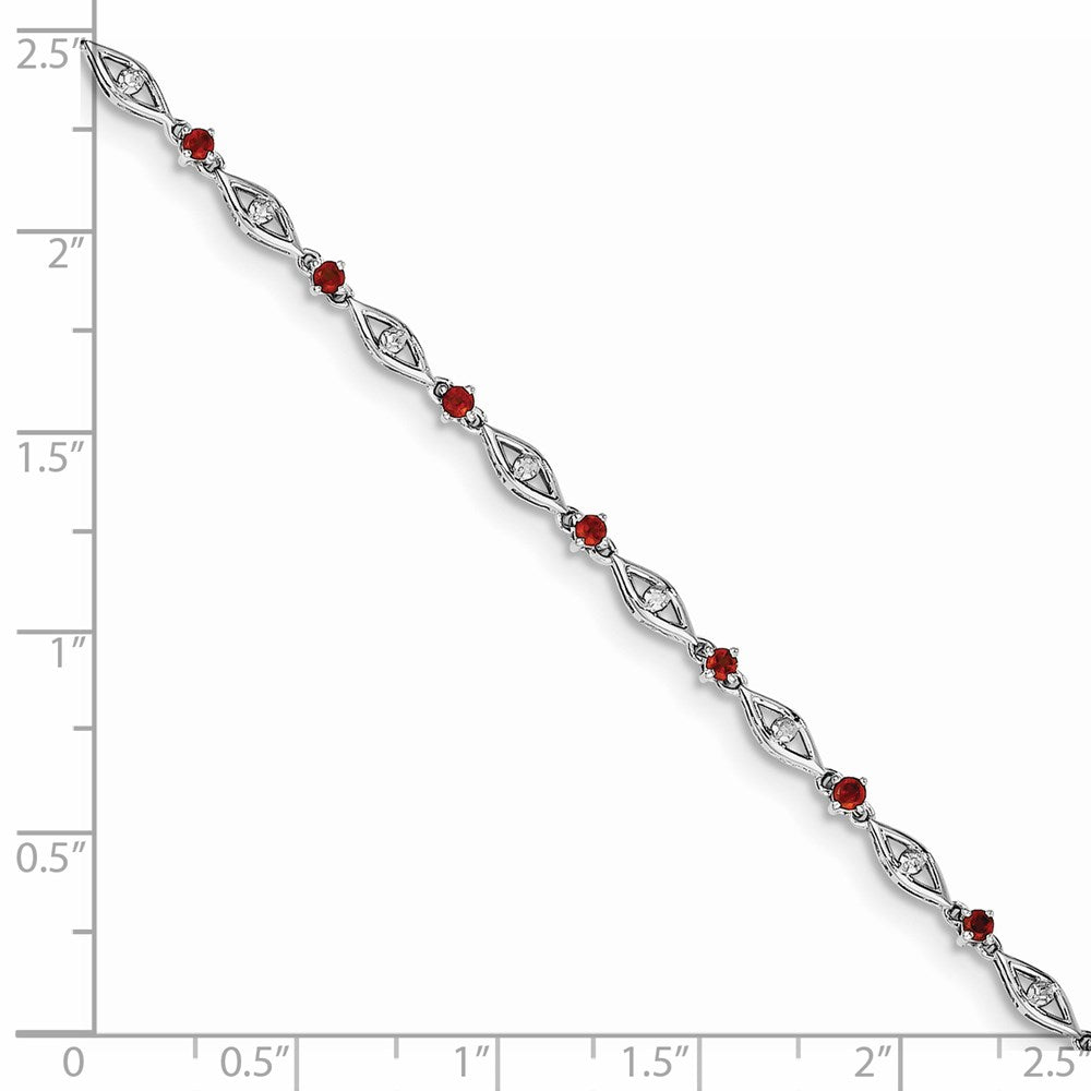 Sterling Silver Rhodium-plated Garnet Diamond Bracelet 7 inches