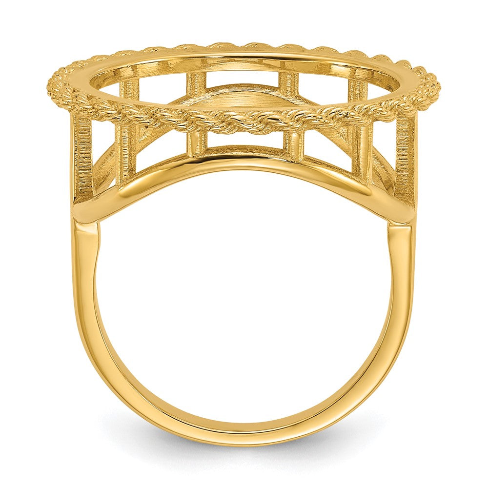 Wideband Distinguished Coin Jewelry 14k Ladies' Polished and Textured Rope Edge 16.5mm Coin Bezel Ring