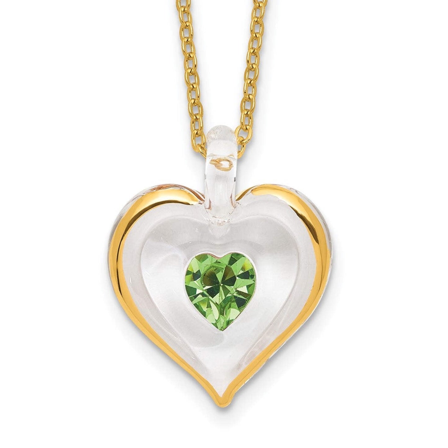 August Gold Trim Swarovski Birthstone Heart 18 inch Necklace GM9407