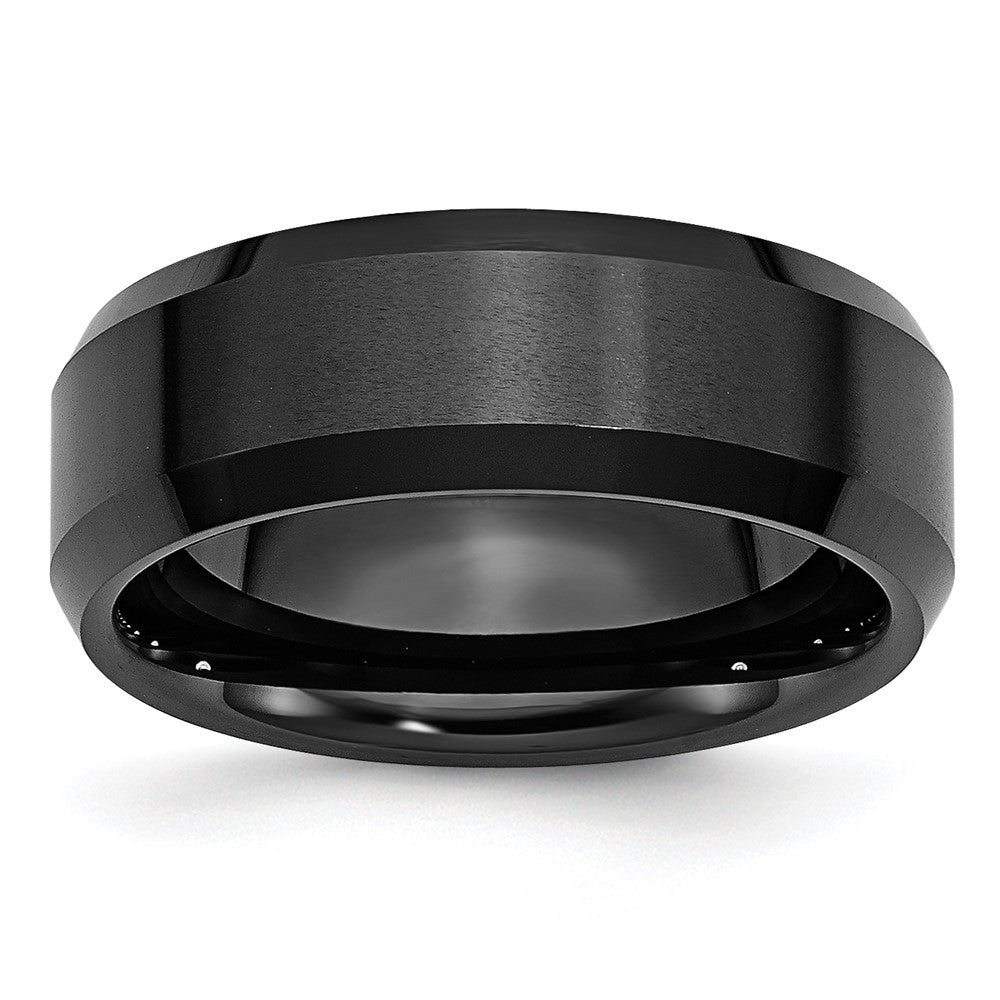 Ceramic Black Beveled Edge 8mm Brushed and Polished Band Size - 12.5