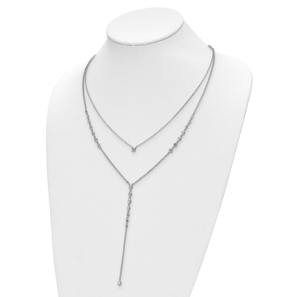 Sterling Shimmer Sterling Silver Rhodium-plated Adjustable up to 29 inches 50 Stone CZ 2 Strand Layer Y-Drop Necklace 28 Inches