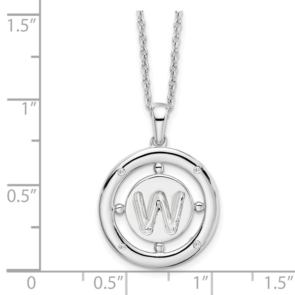 White Ice Sterling Silver Rhodium-plated 18 Inch Diamond Letter W Initial Necklace with 2 Inch Extender 18 Inches