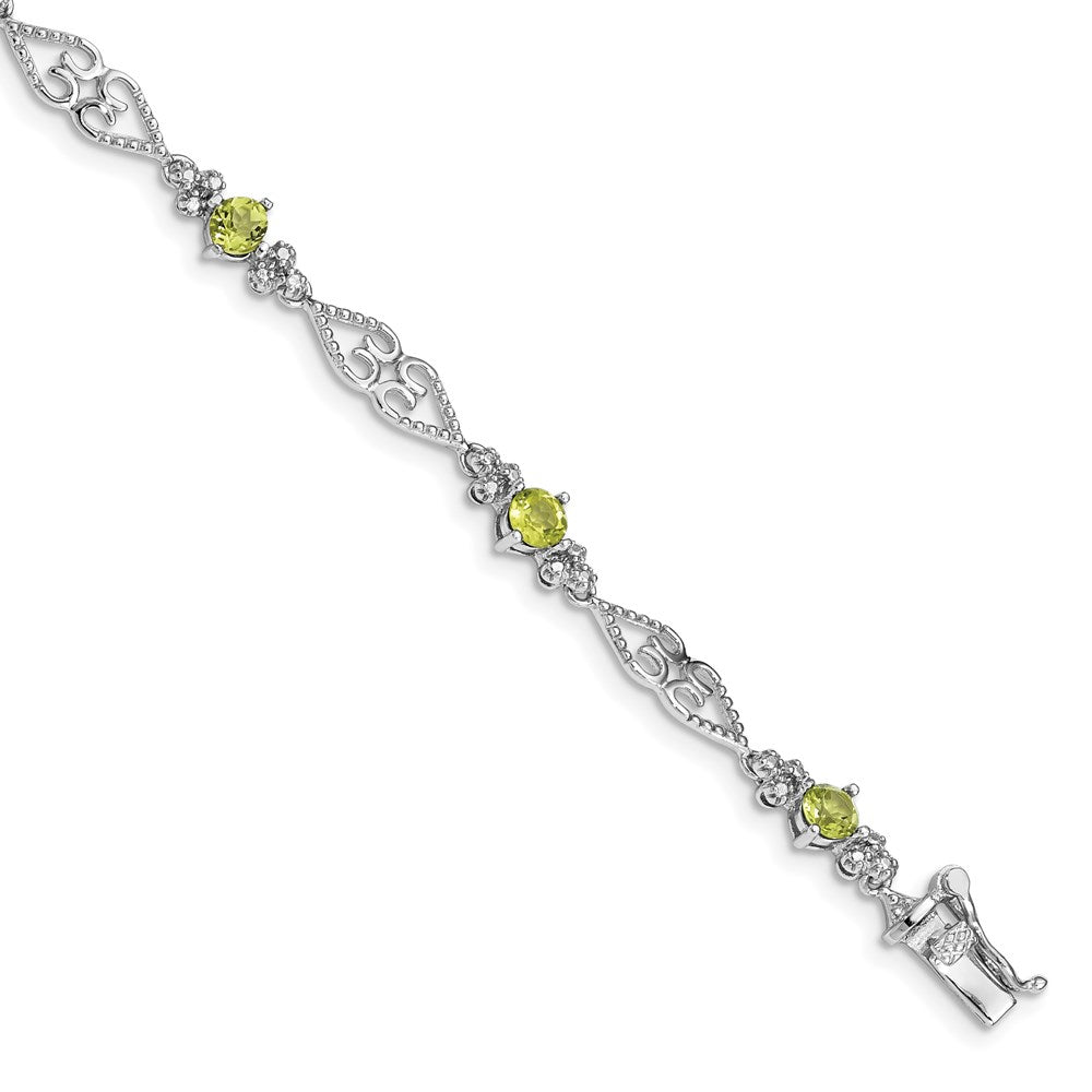 Sterling Silver Rhodium-plated Diamond Peridot Bracelet 7 inches
