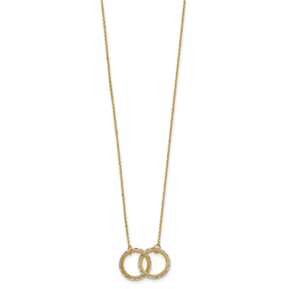 14KTT Pol/Texture/Dia-cut Circles w/ 2in Ext. Necklace