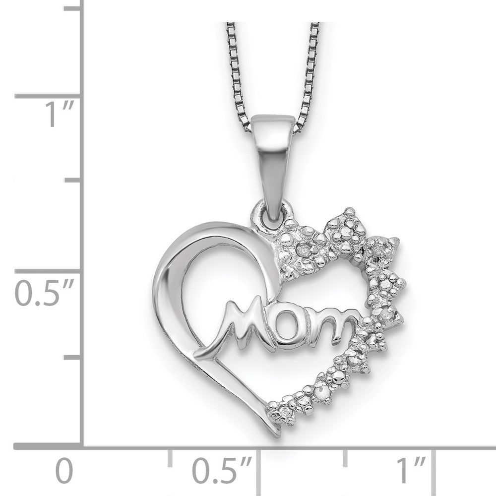 Sterling Silver Rhodium-plated Diamond Mom Necklace 16 Inches