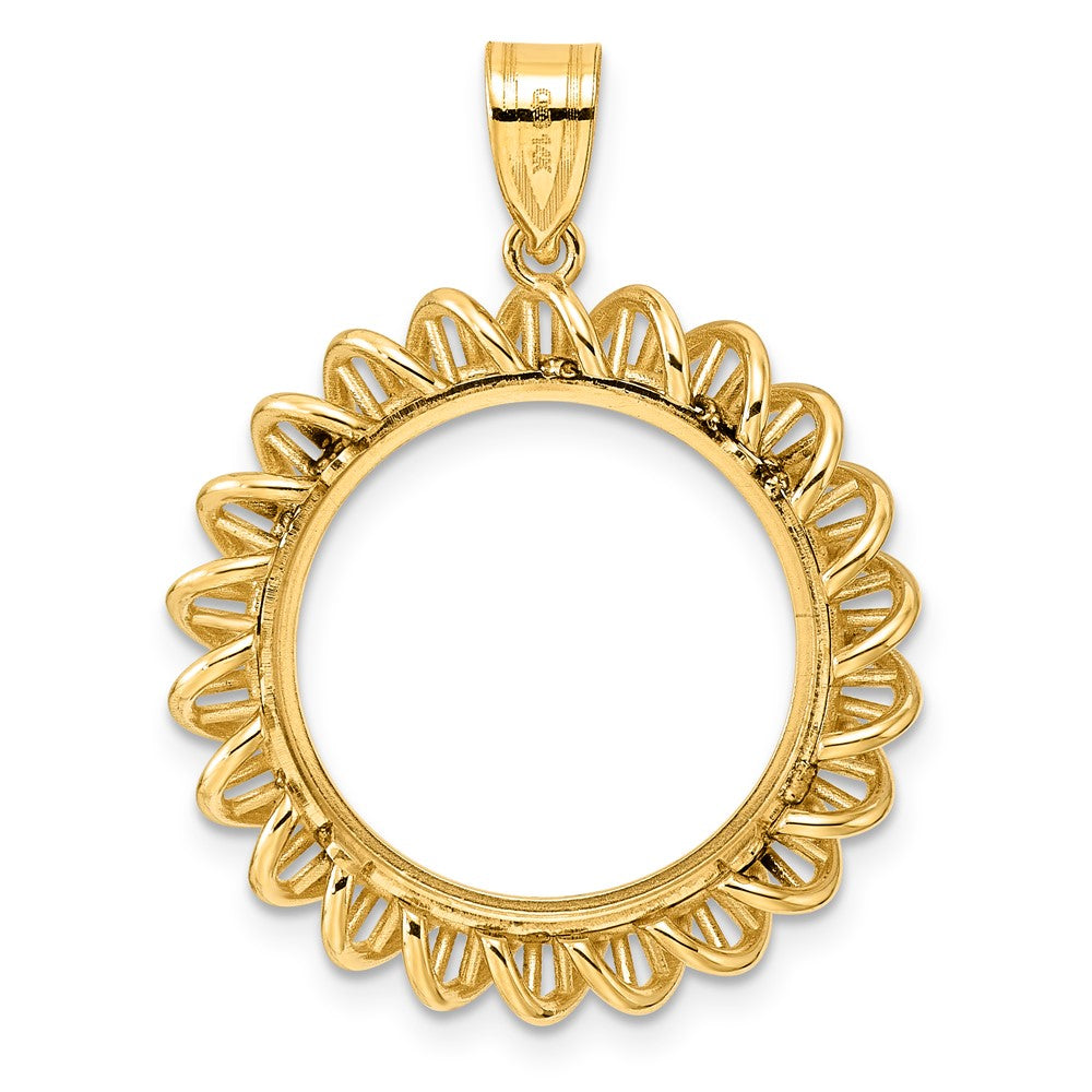 14k Polished Tight Singapore with 18.0mm Prong Coin Bezel Pendant