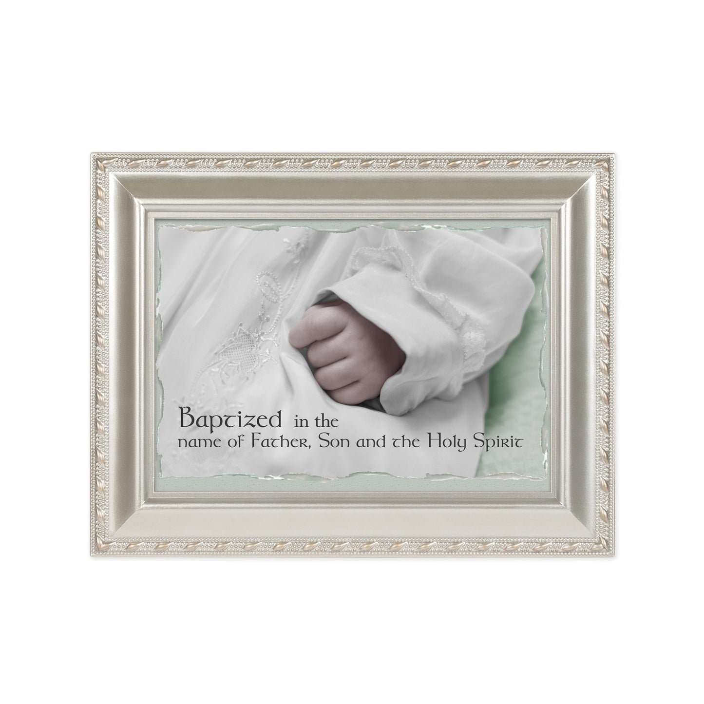 Cottage Garden Baptized Father Son Holy Spirit 8 x 6 Inch Champagne Silver Keepsake Music Jewelry Box Plays Jesus Loves Me