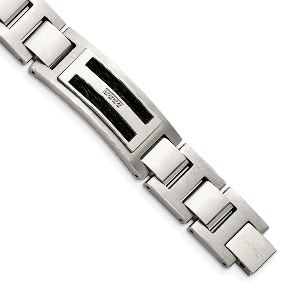 Stainless Steel Polished/Matte Black IP-plated 0.05ct tw. Diamond Bracelet 8.75 inches