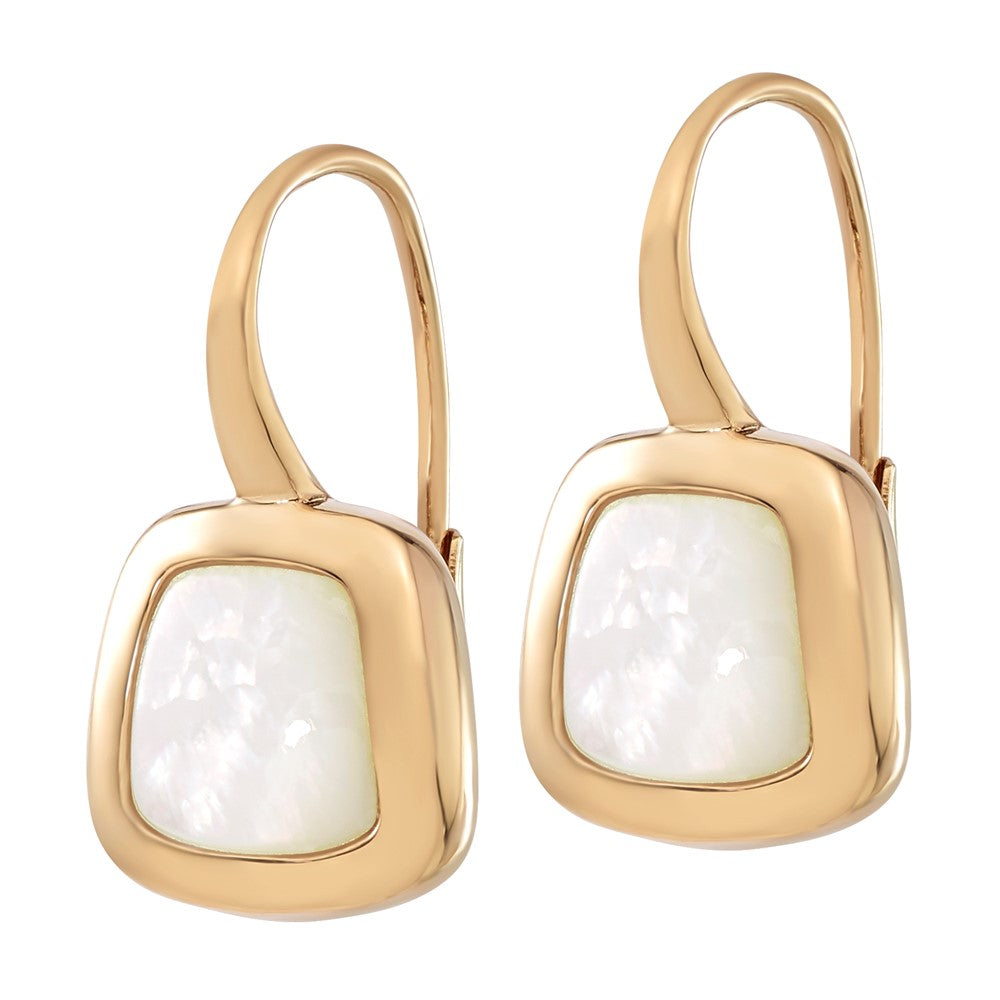 14K Gold Polished Square Mother of Pearl Leverback Earrings