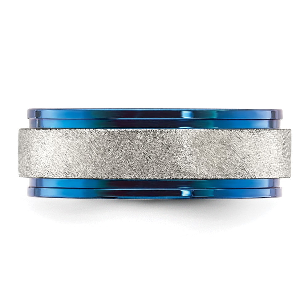 Chisel Titanium Polished with Brushed Center Blue IP-plated 8mm Band Size - 12.5