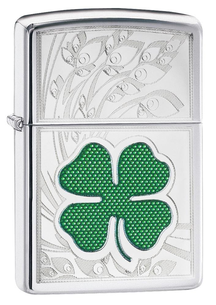 Zippo Clover Design High Polish Chrome Pocket Lighter