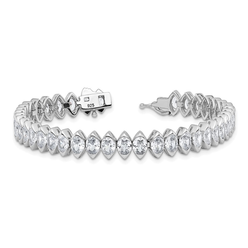Sterling Shimmer Sterling Silver Rhodium-plated 5mm x 4mm CZ 41 Stone 7 inch Bracelet 7 inches