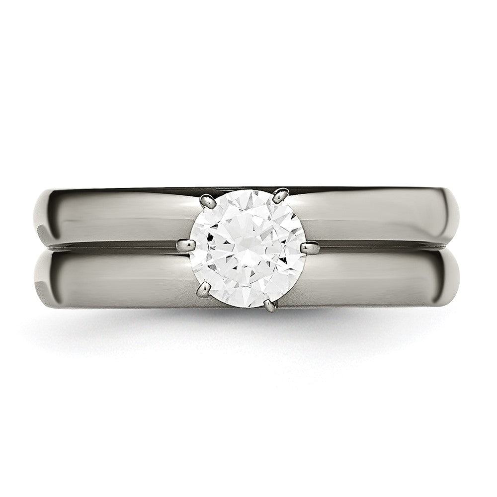 Titanium Polished with CZ Ring Size - 7