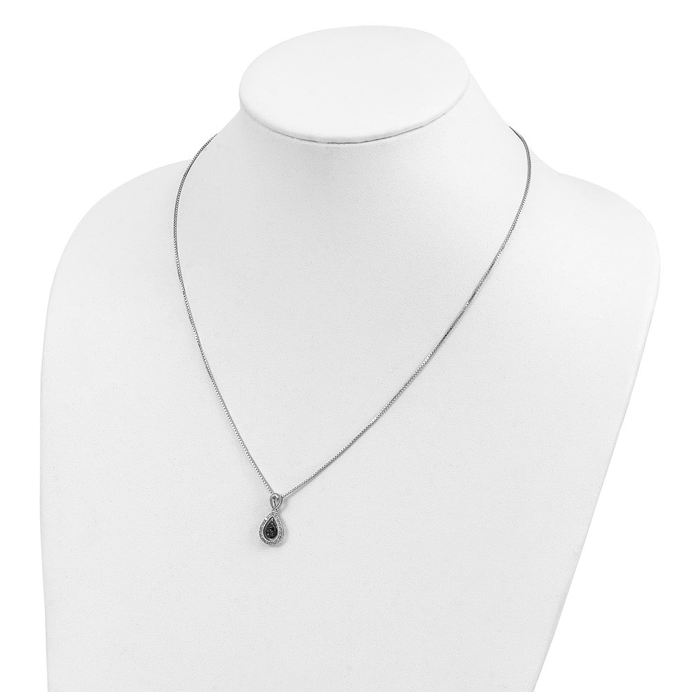 White Night Sterling Silver Rhodium-plated Black with White Diamond Double Teardrop 18 Inch Necklace with 2 Inch Extender 18 Inches