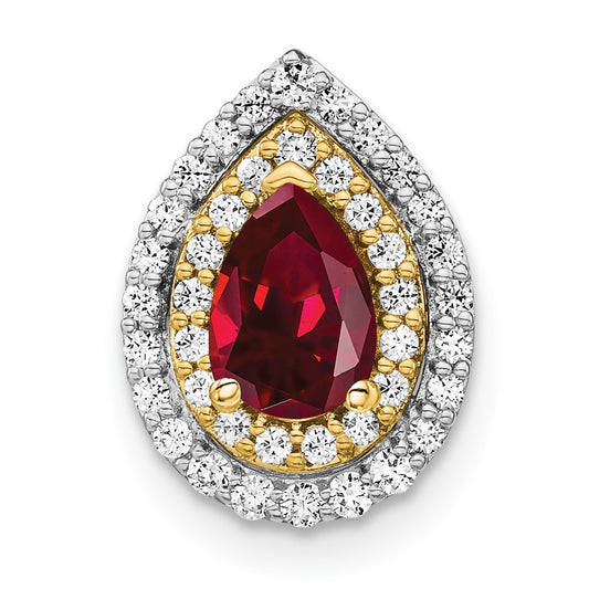 14k Two Tone 1/2 carat Lab Grown Diamond VS/SI+ G+ and Lab Created Ruby Chain Slide Pendant