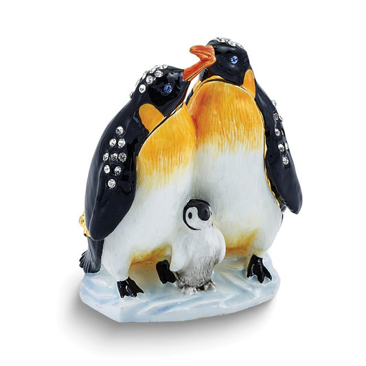 Luxury Giftware by Jere Bejeweled BOBBIES BROOD Penguin Family Trinket Box with Matching 18 inch Necklace