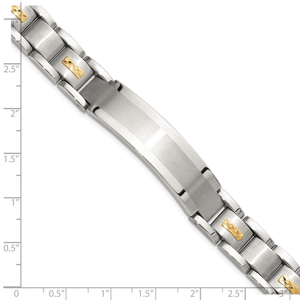 Chisel Stainless Steel Brushed and Polished with Diamond-cut 14K Gold Accent 8.5 inch ID Link Bracelet 8.5 inches